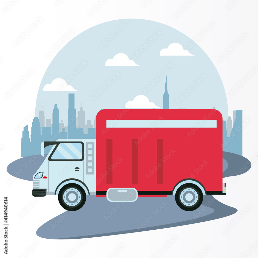 truck car service on the city scene icon