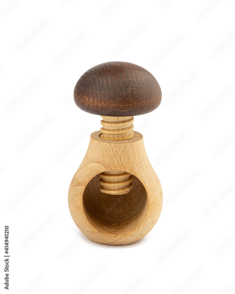 Wooden Nutcracker Mushroom Tool Isolated White Background Wooden Nutcracker Mushroom Tool Isolated White Background
