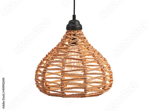 Mid-century modern ceiling lamp with zig zap pattern rope shade. 3d render photo