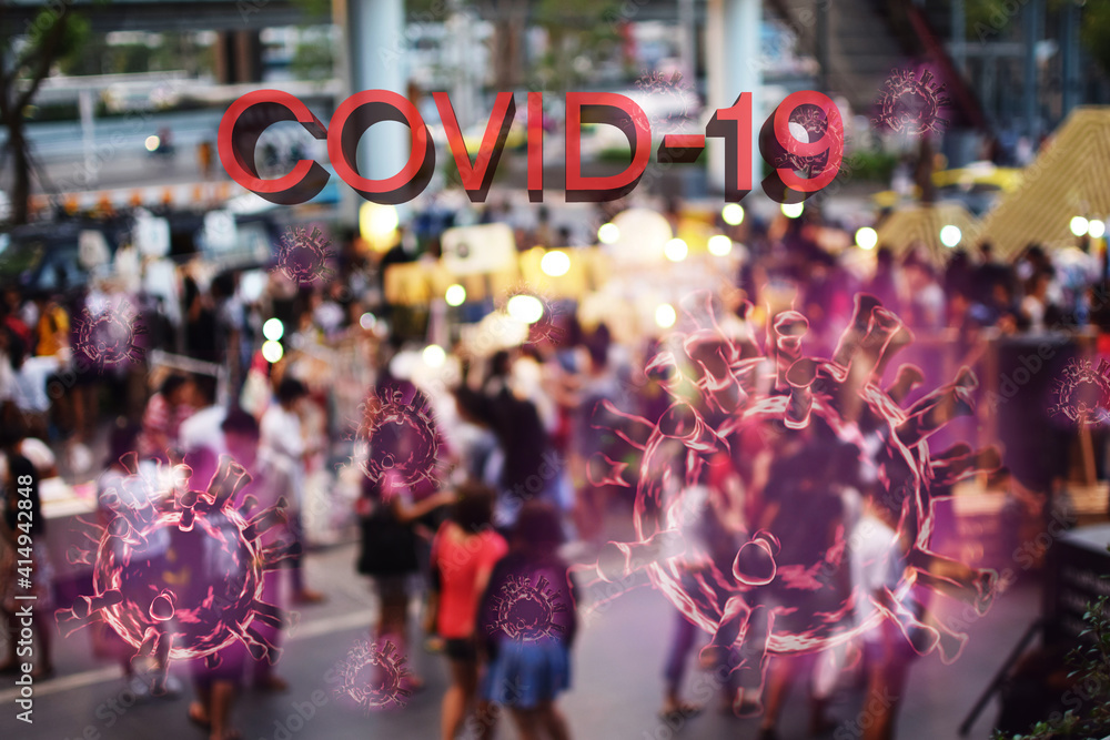 coronaviruses influenza concept COVID-19 on red background.