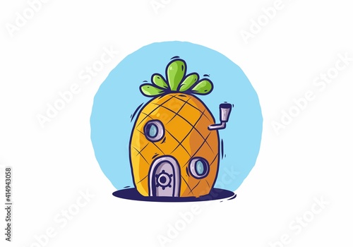 Pineapple shaped house flat illustration drawing