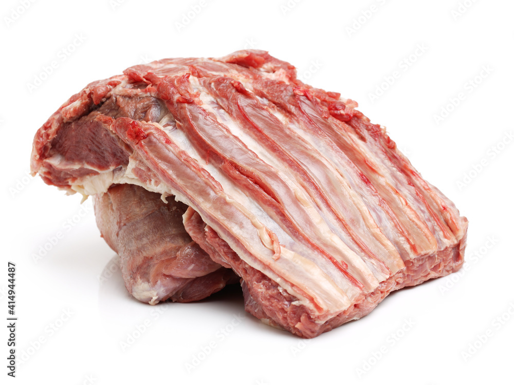 raw lamb meat on white background