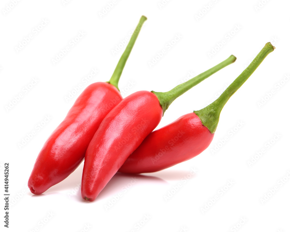 Red chili peppers on white background Red chili peppers on white background