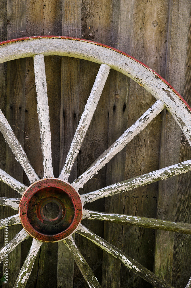 old wooden wagon wheel