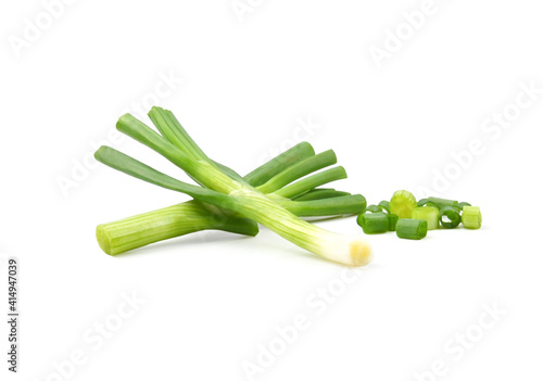 Onions. Green spring onions isolated on white background.
