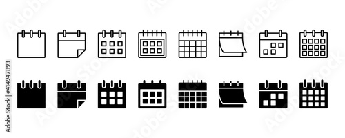 Calendar icon set. Vector graphic illustration. Suitable for website design, logo, app, template, and ui. 