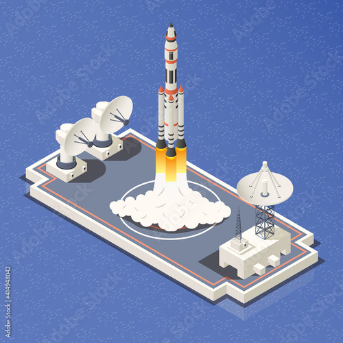 Space Rocket Isometric Composition