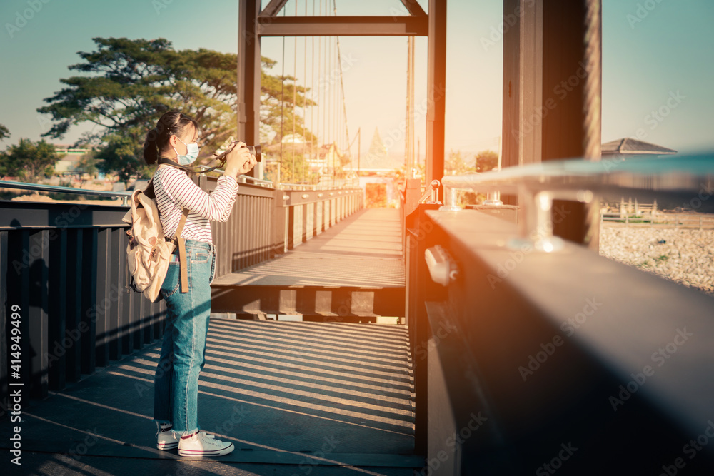 Backpacker travel during the coronavirus outbreak, safe and health care, the new normal. Backpacker travel during the coronavirus outbreak, safe and health care, the new normal.