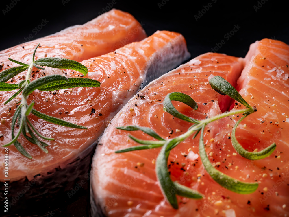 Fresh raw salmon fish fillet, close up Fresh raw salmon fish fillet, close up