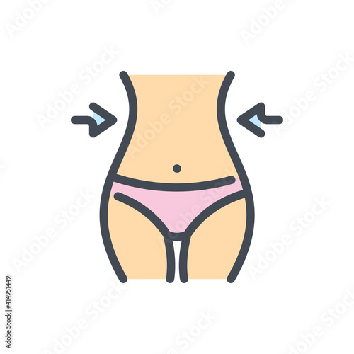 Woman body weight loss color line icon. Waist correction vector outline colorful sign.