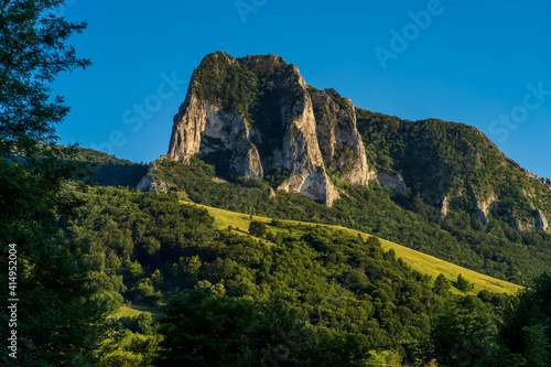 Beautiful view of Coltii Trascaului from the Trascaului Mountains seen from the Ardascheia hill, a tourist settlement in Romania with beautiful hiking trails. photo