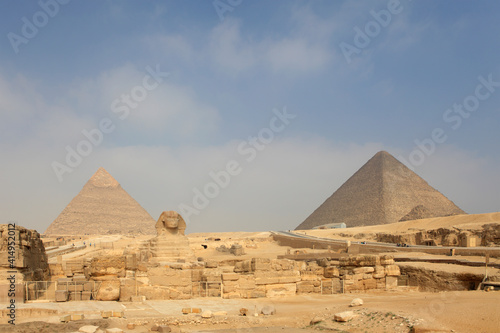 The Great Sphinx of Giza against the Pyramid of Khafre  Egypt