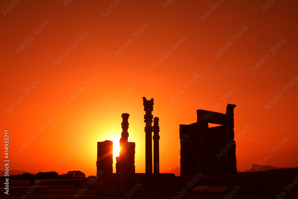 The Xerxes Gate, aka Gate of All Nations, at sunset, Persepolis, Iran