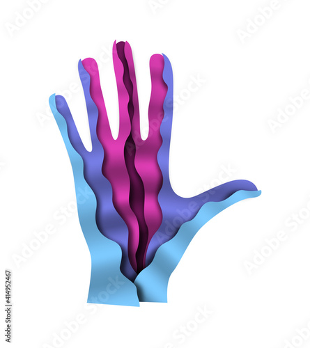 Realistic paper cut human hand in modern 3d papercut style. Isolated concept for social help or communicaction idea.