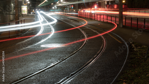 Schilderij op canvas A longexposure in jena city at night close to tram