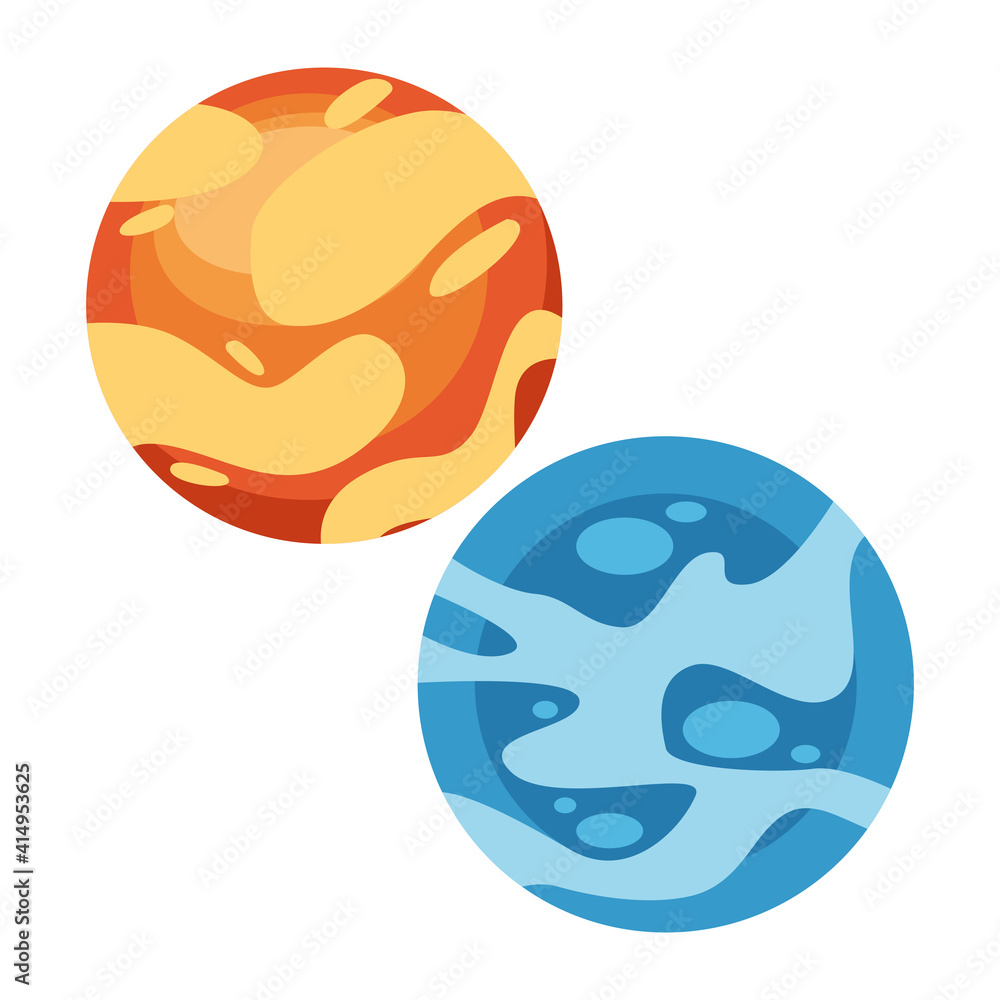 space planets yellow and blue colors icons space planets yellow and blue colors icons