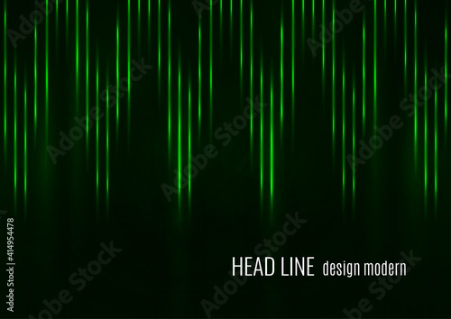 Glowing neon lines moving fast on a dark background. Green stripes and glittering ray traces on a dark background. Futuristic design. Vector
