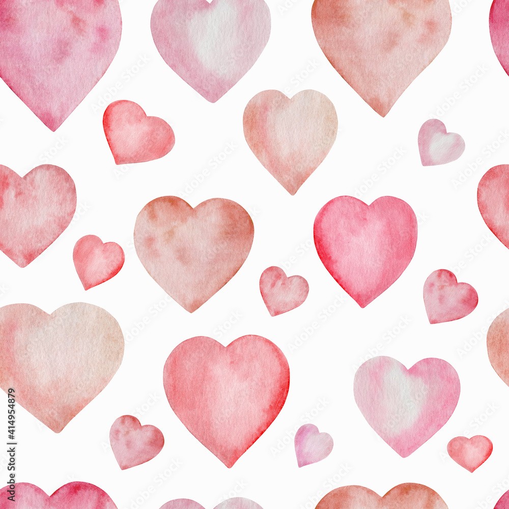 Seamless pattern with watercolor roses hearts. Spring mood. 
For scrapbooking, wallpaper, wrapping, printing on fabric and etc.