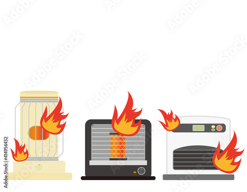 石油ストーブからの出火による火事　ベクターイラスト　