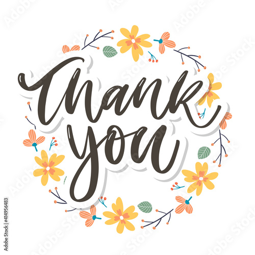 Cute Thank You Script Card Flowers Letter text