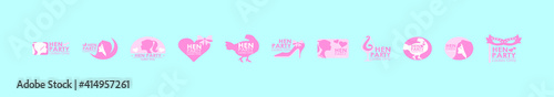 set of hen party cartoon icon design template with various models. vector illustration isolated on blue background