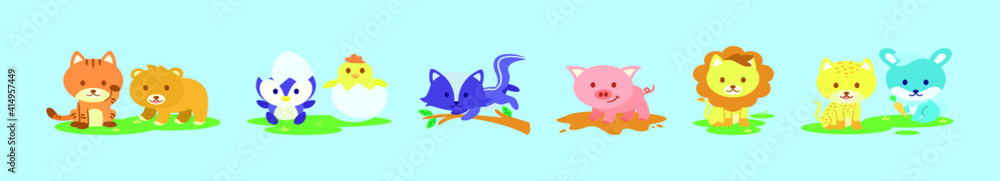 Naklejka premium set of animal friends cartoon icon design template with various models. vector illustration isolated on blue background