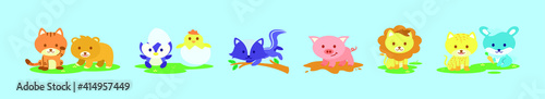 set of animal friends cartoon icon design template with various models. vector illustration isolated on blue background