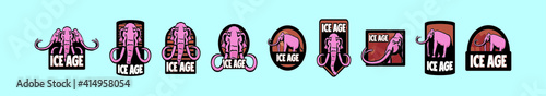 set of mamoths ice age logo cartoon icon design template with various models. vector illustration isolated on blue background