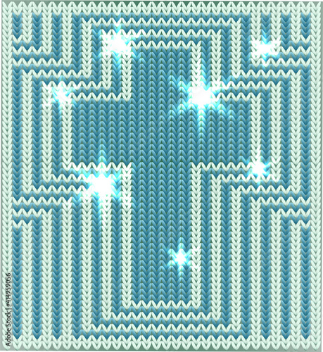 Knitted Happy Easter christian cross, vector illustration