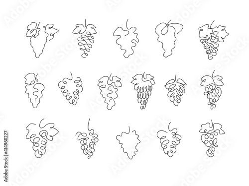 One line art style grapes. Abstract creative food in minimalism design. Hand drawn vector illustration.