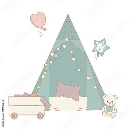 Children's playroom with tent and toys