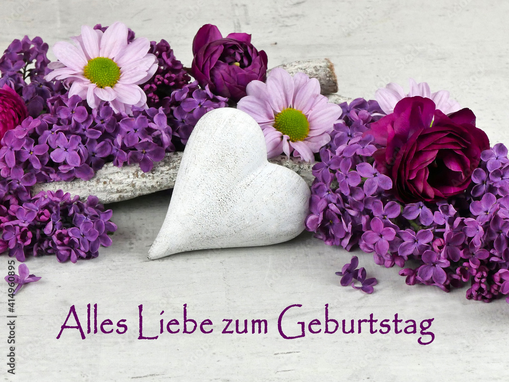 Geburtstagskarte Herz mit Blumen und dem Schriftzug Alles Liebe zum