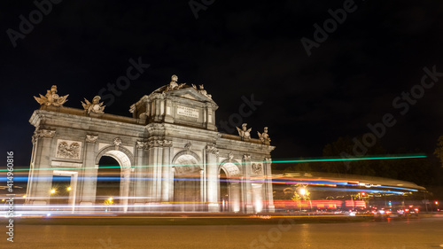 Puerta de Alcala during night in Madrid, Spain