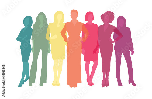 Colorful women in business teamwork illustration, successful women silhouette vector
