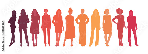 Business women colorful silhouette vectors, ladies posing illustration