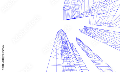 Perspective view of abstract modern architecture vector 3d illustration