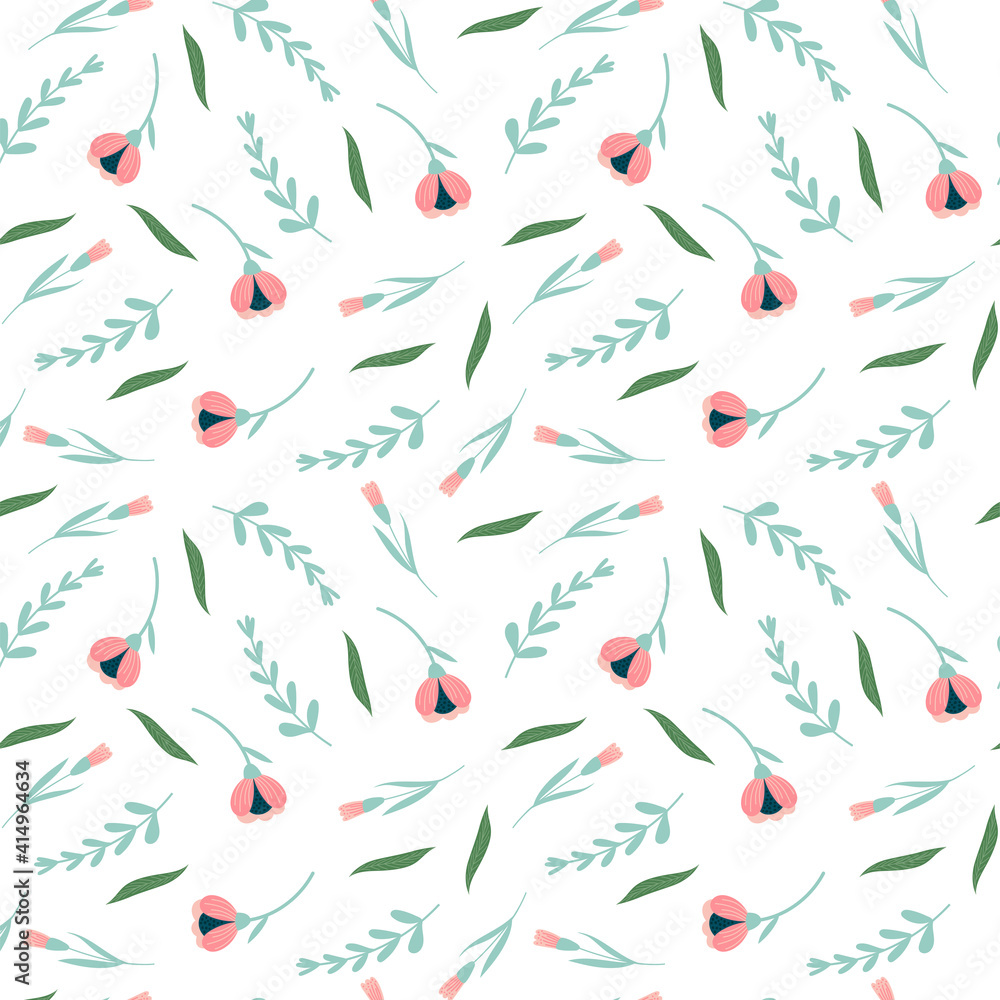 Floral pattern with flowers and leaves. Cute pattern with small flowers. Vector illustration Floral pattern with flowers and leaves. Cute pattern with small flowers. Vector illustration
