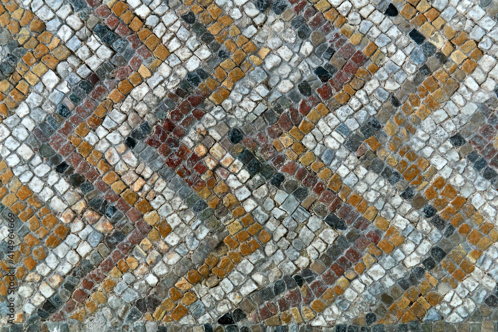 fragment of antique mosaic floor with a pattern of tiles fragment of antique mosaic floor with a pattern of tiles