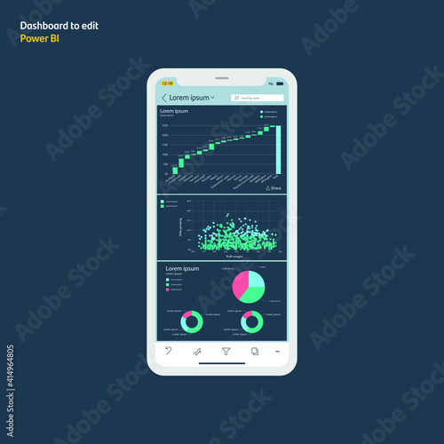 Data dashboard screen white mobile to edit.power bi template.EPS10