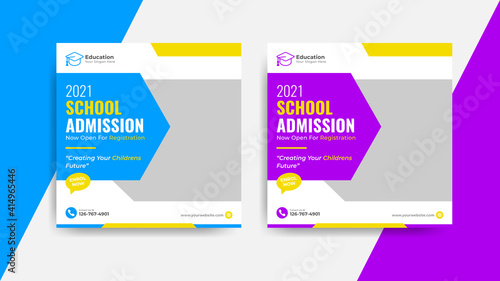 school university education social media post flyer and web banner template, back to school promotion cover layout