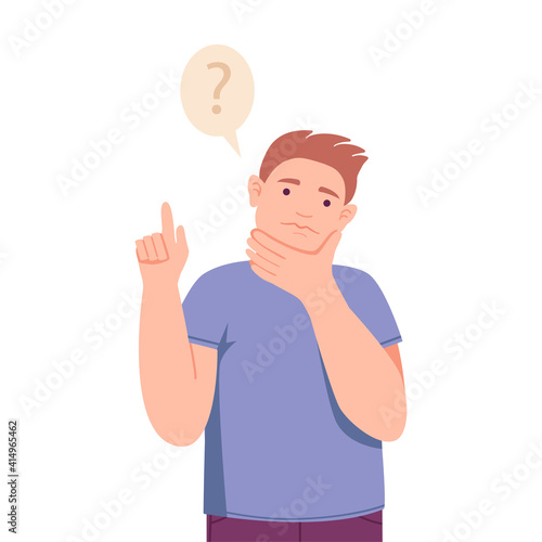 Thoughtful Man Standing Thinking and Considering of Something Vector Illustration