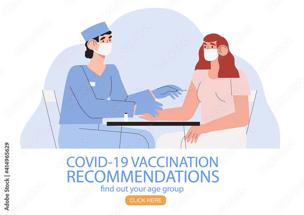People covid-19 vaccination for immunity health web banner or poster. Doctor or nurse makes injection of flu vaccine to woman patient in hospital. Healthcare, coronavirus, prevention and immunization. People covid-19 vaccination for immunity health web banner or poster. Doctor or nurse makes injection of flu vaccine to woman patient in hospital. Healthcare, coronavirus, prevention and immunization.