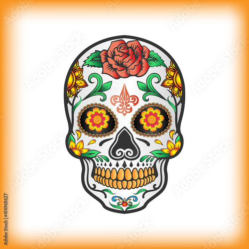 sugar skull. Mexican skull Isolated on White Background. Design element for poster, card, banner, t shirt, emblem, sign.