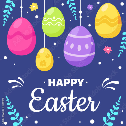 Happy Easter greeting card. Easter eggs. Vector illustration
