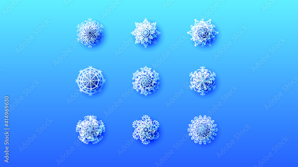ABstract Set White Collection Snowflake Paper Cut Winter Vector Design Style ABstract Set White Collection Snowflake Paper Cut Winter Vector Design Style