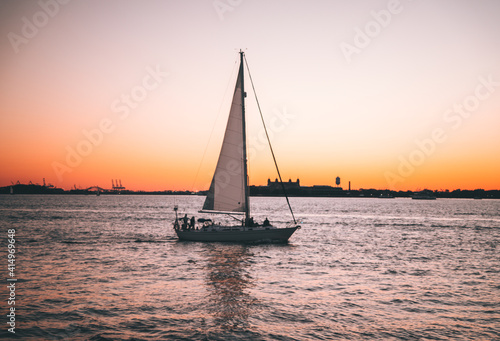 boat sailboat sunset sea sky orange summer usa lovely vacation people