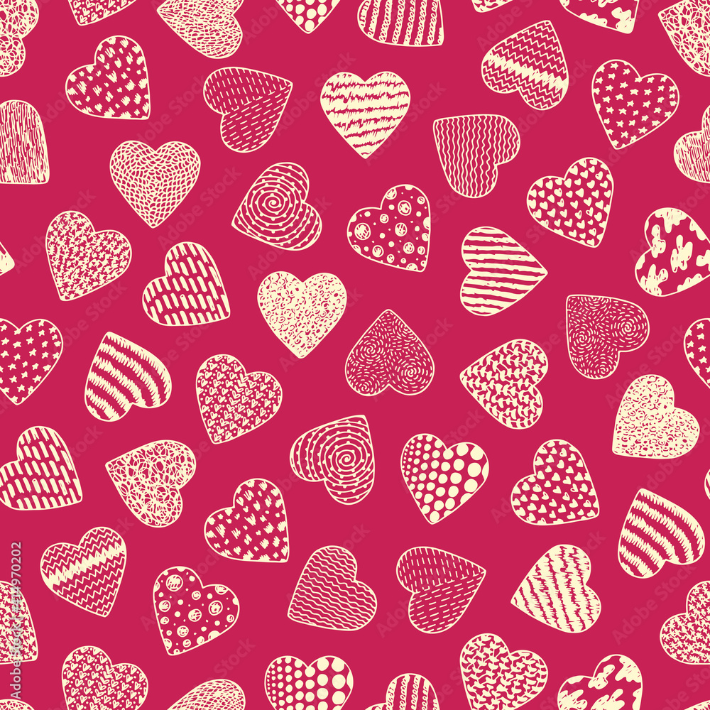 Hearts. Valentine Seamless pattern. Happy Valentine's day. Hand drawn doodle Hearts - Vector illustration. Hearts. Valentine Seamless pattern. Happy Valentine's day. Hand drawn doodle Hearts - Vector illustration.