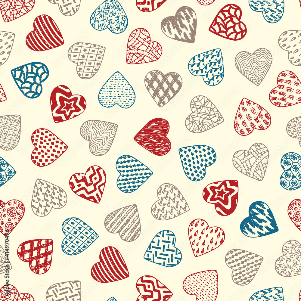 Hearts. Valentine Seamless pattern. Happy Valentine's day. Hand drawn doodle Hearts - Vector illustration.
Hearts. Valentine Seamless pattern. Happy Valentine's day. Hand drawn doodle Hearts - Vector illustration.