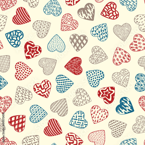 Hearts. Valentine Seamless pattern. Happy Valentine's day. Hand drawn doodle Hearts - Vector illustration. 