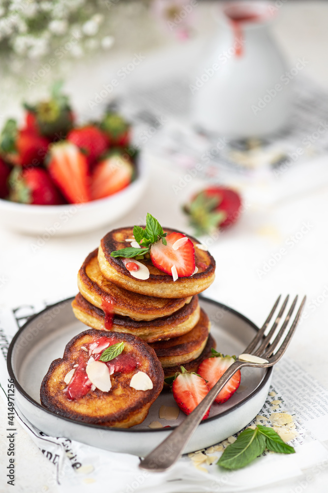 Pancakes with Strawberry Syrup for Breakfast Pancakes with Strawberry Syrup for Breakfast